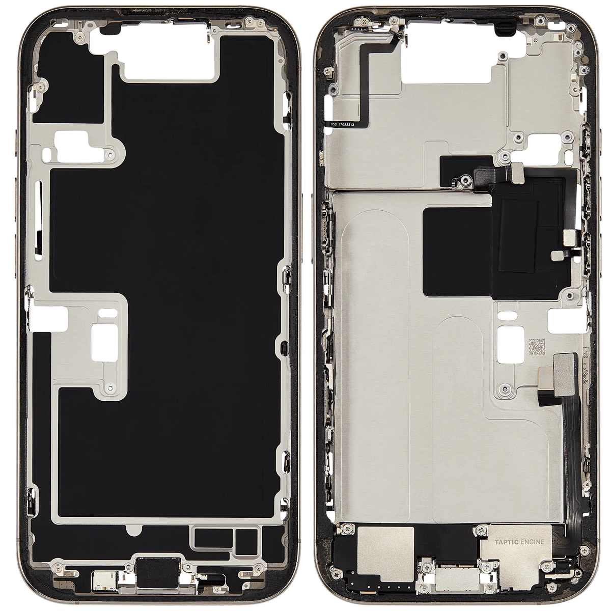 Mid Frame Housing W/ Charging Port Flex & Small Parts For I Phone 16 Pro (Us Version) (Used Oem Pull: Grade A) (Natural Titanium)