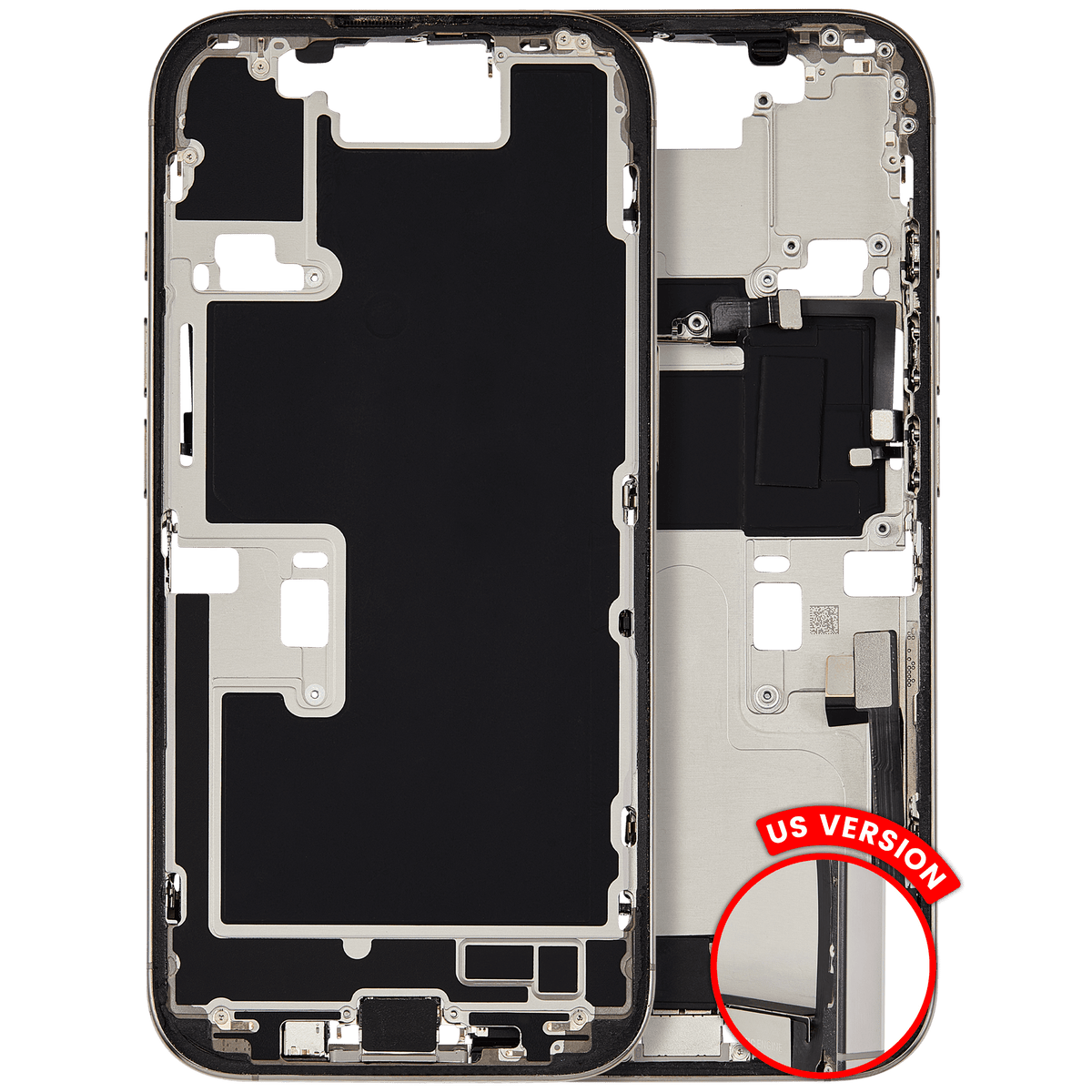 Mid Frame Housing W/ Charging Port Flex & Small Parts For I Phone 16 Pro (Us Version) (Used Oem Pull: Grade A) (Natural Titanium)