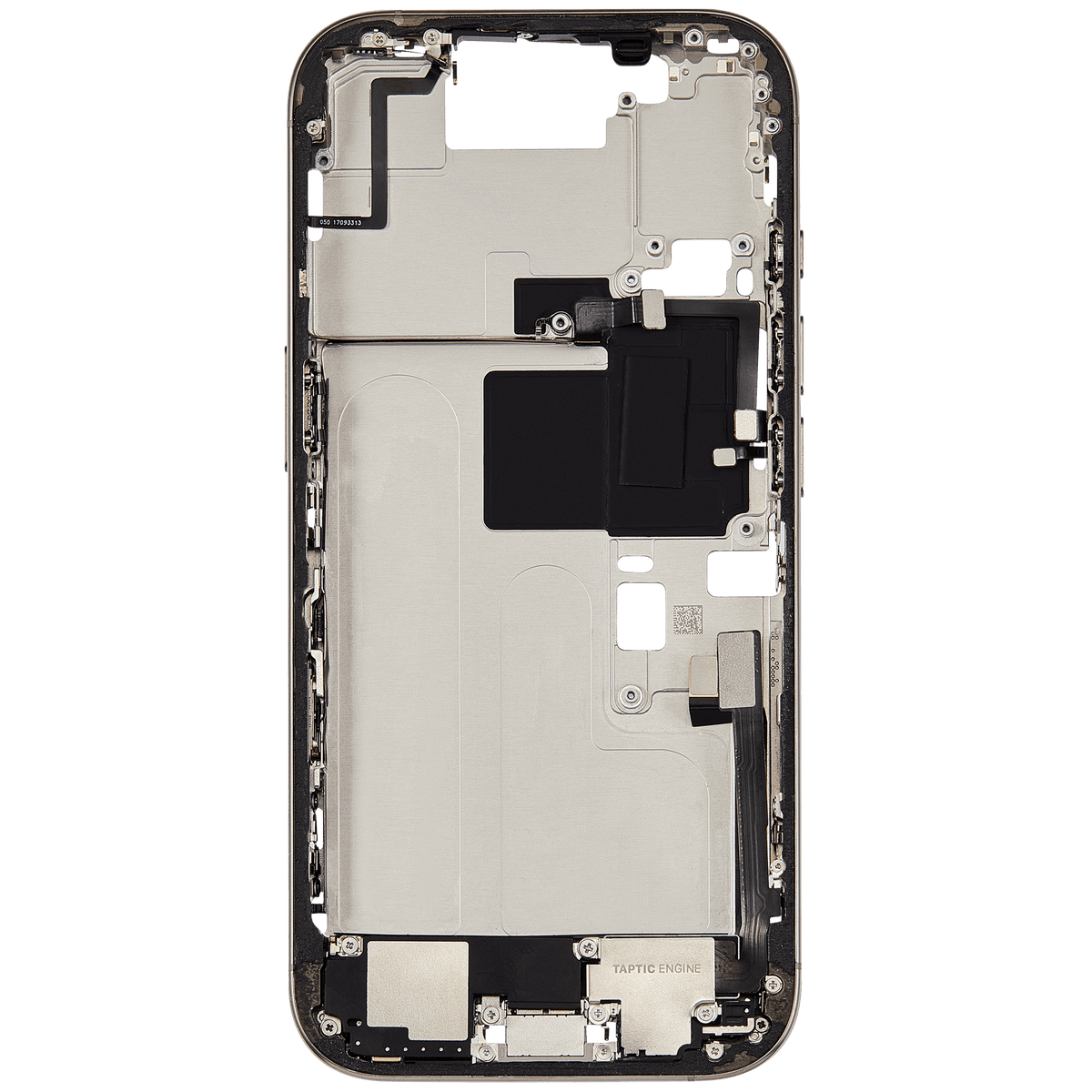 Mid Frame Housing W/ Charging Port Flex & Small Parts For I Phone 16 Pro (Us Version) (Used Oem Pull: Grade A) (Natural Titanium)