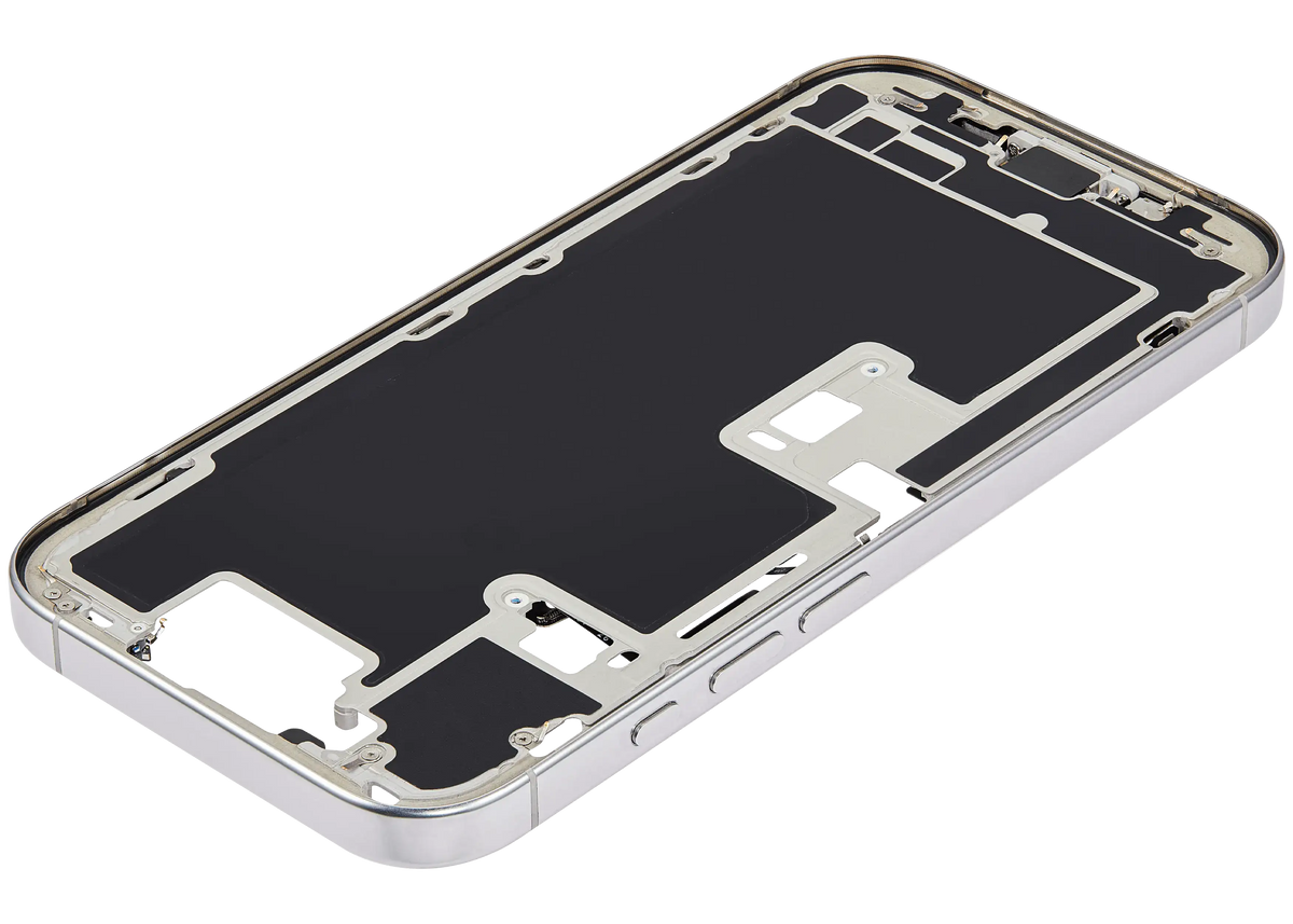 Mid Frame Housing W/ Charging Port Flex & Small Parts For I Phone 16 Pro (Us Version) (Used Oem Pull: Grade A) (White Titanium)
