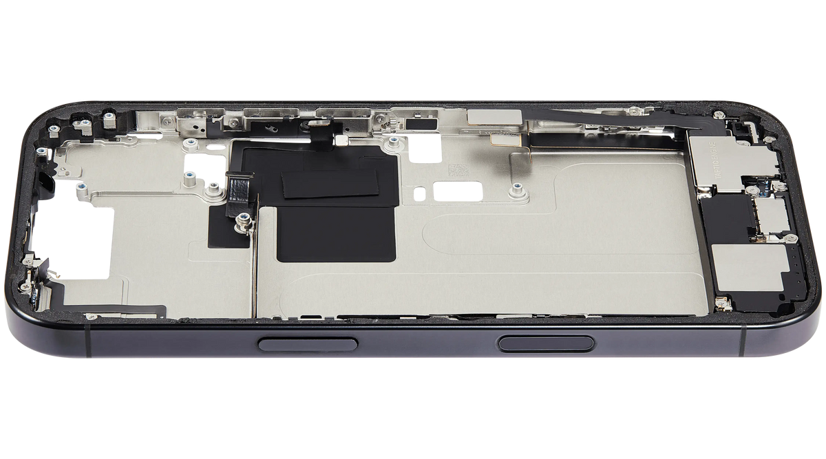Mid Frame Housing W/ Charging Port Flex & Small Parts For I Phone 16 Pro (Us Version) (Used Oem Pull: Grade B) (Black Titanium)