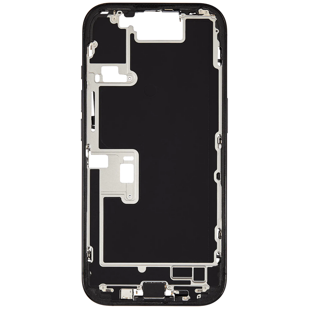 Mid Frame Housing W/ Charging Port Flex & Small Parts For I Phone 16 Pro (Us Version) (Used Oem Pull: Grade B) (Black Titanium)