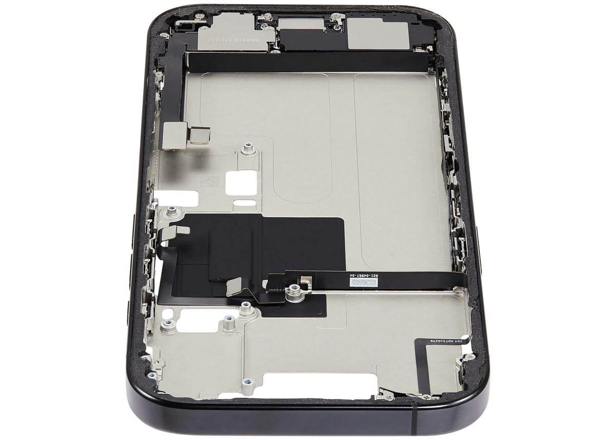 Mid Frame Housing W/ Charging Port Flex & Small Parts For I Phone 16 Pro (Us Version) (Used Oem Pull: Grade B) (Black Titanium)