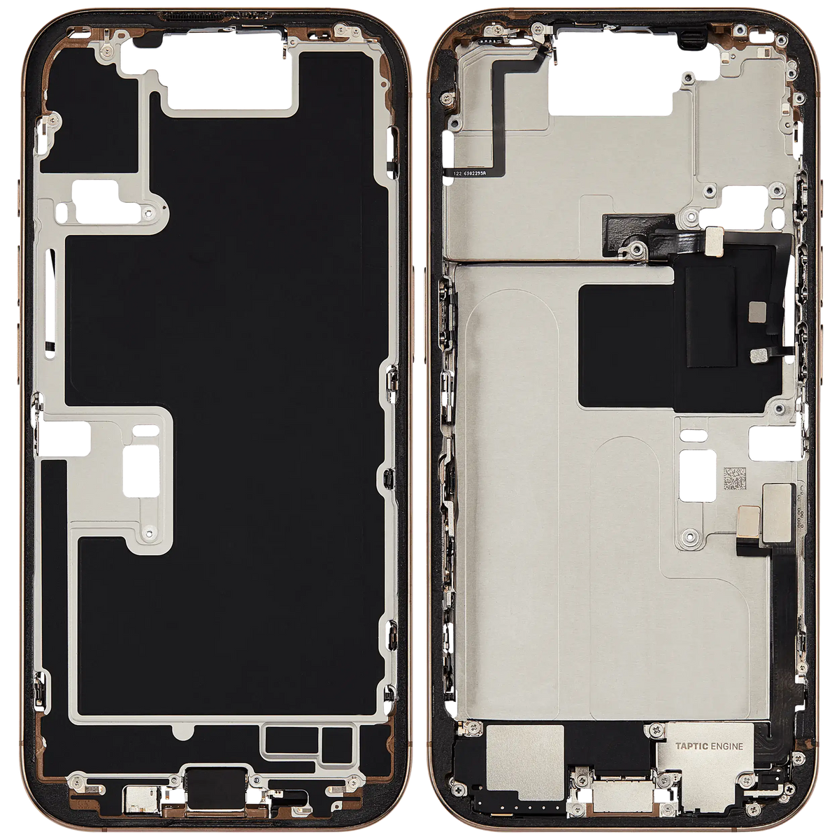 Mid Frame Housing W/ Charging Port Flex & Small Parts For I Phone 16 Pro (Us Version) (Used Oem Pull: Grade B) (Desert Titanium)