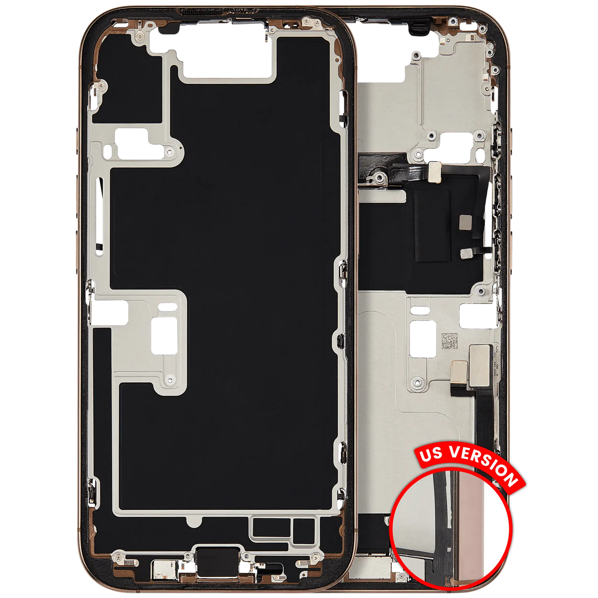 Mid Frame Housing W/ Charging Port Flex & Small Parts For I Phone 16 Pro (Us Version) (Used Oem Pull: Grade B) (Desert Titanium)