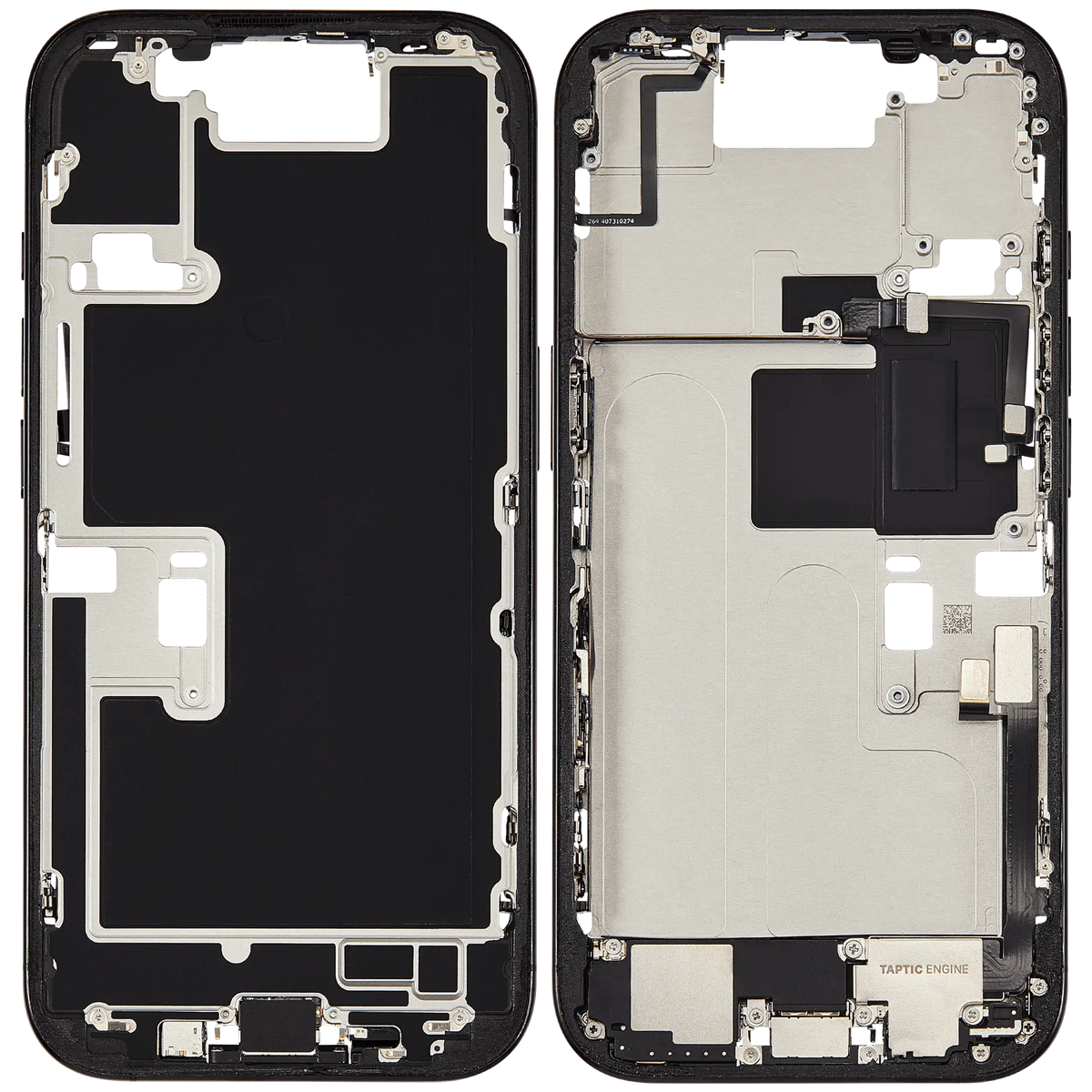 Mid Frame Housing W/ Charging Port Flex & Small Parts For I Phone 16 Pro (Us Version) (Used Oem Pull: Grade C) (Black Titanium)