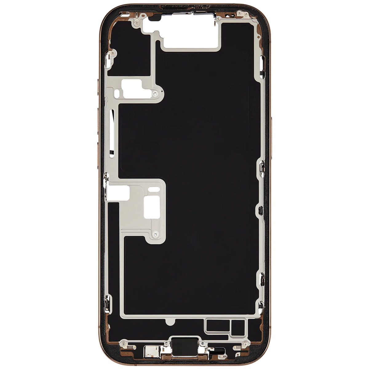 Mid Frame Housing W/ Charging Port Flex & Small Parts For I Phone 16 Pro (Us Version) (Used Oem Pull: Grade C) (Desert Titanium)