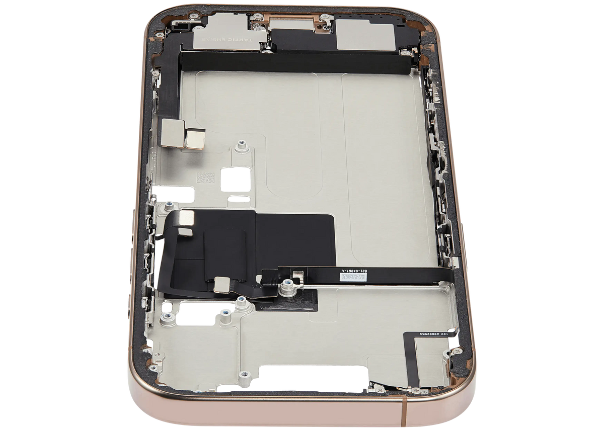 Mid Frame Housing W/ Charging Port Flex & Small Parts For I Phone 16 Pro (Us Version) (Used Oem Pull: Grade C) (Desert Titanium)