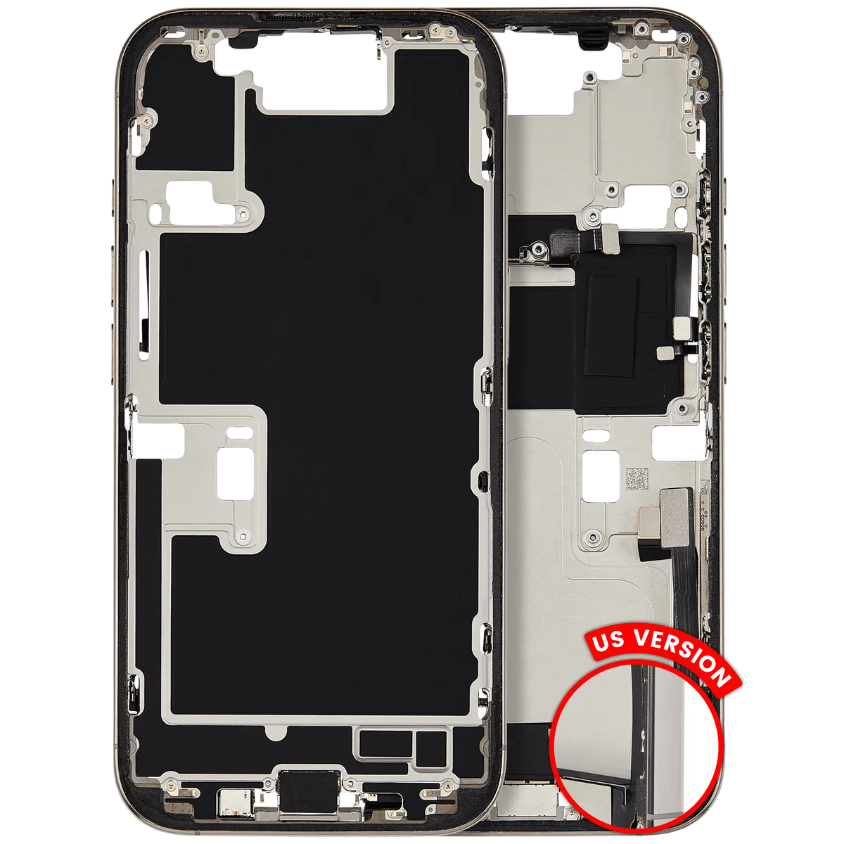 Mid Frame Housing W/ Charging Port Flex & Small Parts For I Phone 16 Pro (Us Version) (Used Oem Pull: Grade C) (Natural Titanium)