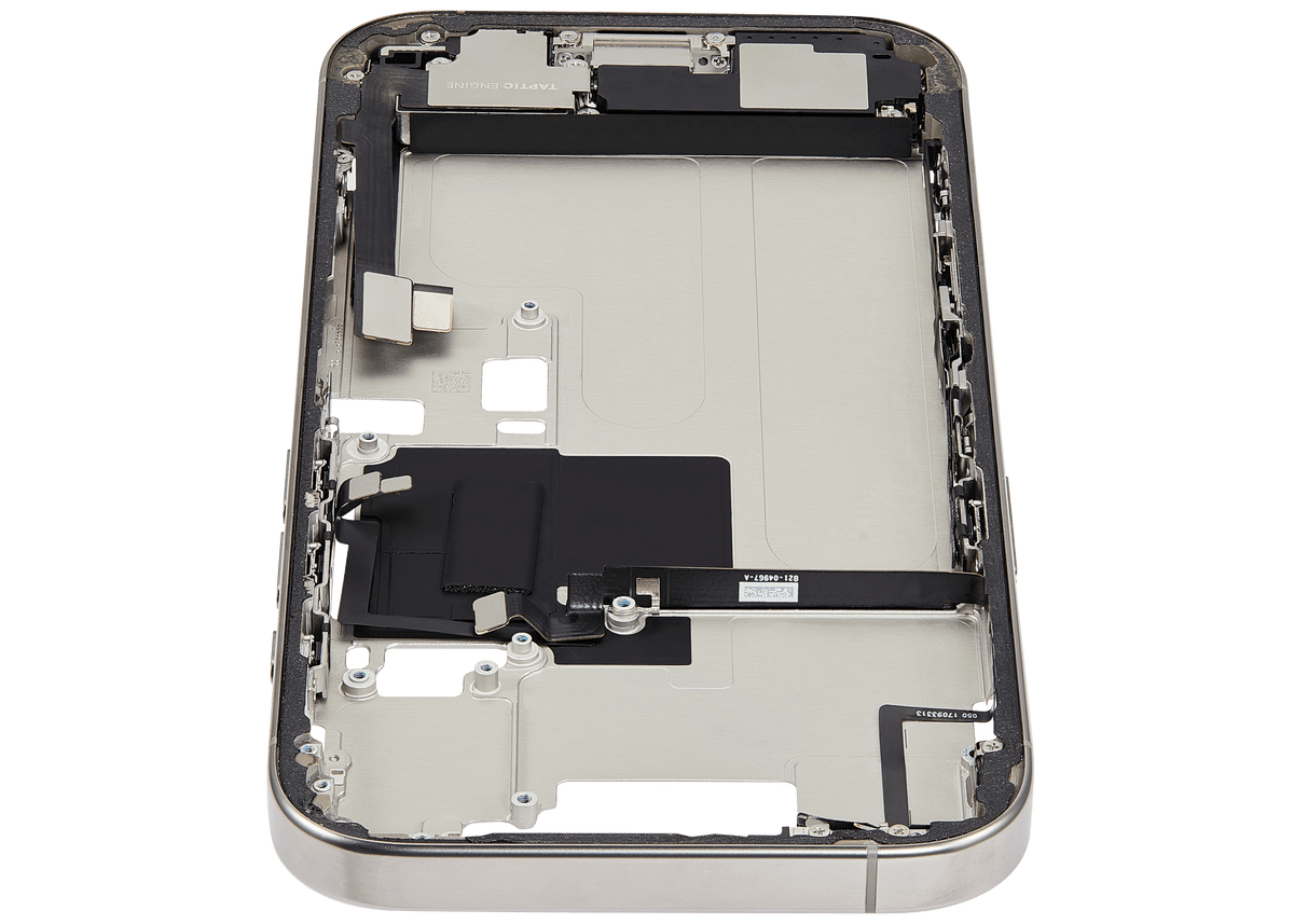 Mid Frame Housing W/ Charging Port Flex & Small Parts For I Phone 16 Pro (Us Version) (Used Oem Pull: Grade C) (Natural Titanium)