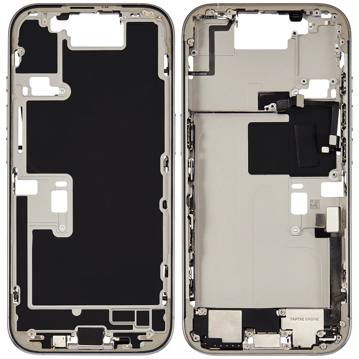 Mid Frame Housing W/ Charging Port Flex & Small Parts For I Phone 16 Pro (Us Version) (Used Oem Pull: Grade C) (White Titanium)