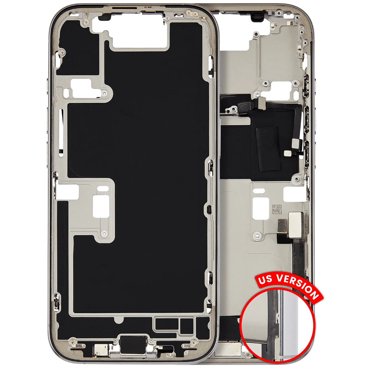 Mid Frame Housing W/ Charging Port Flex & Small Parts For I Phone 16 Pro (Us Version) (Used Oem Pull: Grade C) (White Titanium)