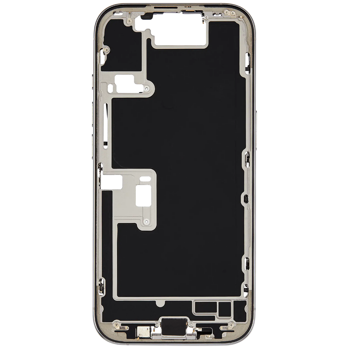 Mid Frame Housing W/ Charging Port Flex & Small Parts For I Phone 16 Pro (Us Version) (Used Oem Pull: Grade C) (White Titanium)