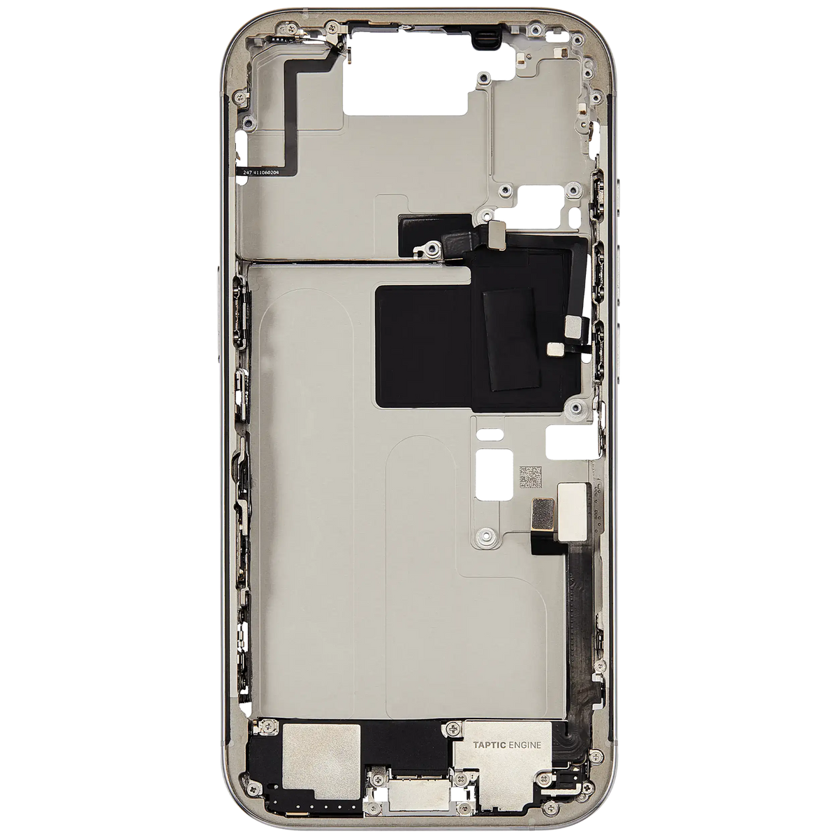 Mid Frame Housing W/ Charging Port Flex & Small Parts For I Phone 16 Pro (Us Version) (Used Oem Pull: Grade C) (White Titanium)