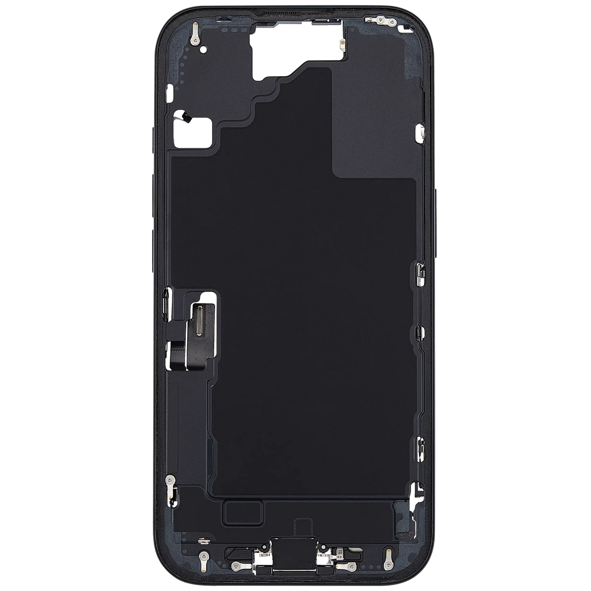 Mid Frame Housing W/ Charging Port Flex & Small Parts For I Phone 16 (Us Version) (Used Oem Pull: Grade A) (Black)