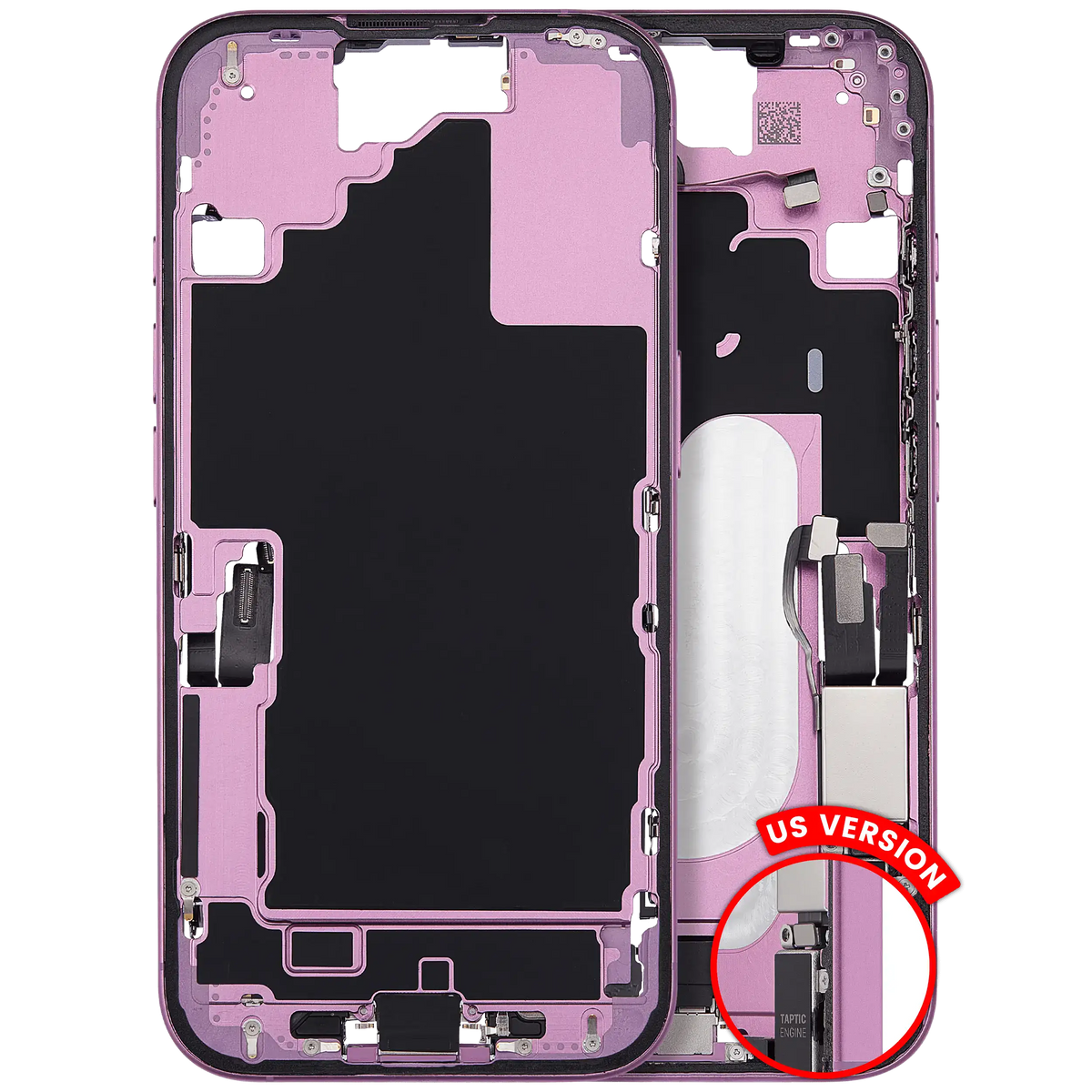 Mid Frame Housing W/ Charging Port Flex & Small Parts For I Phone 16 (Us Version) (Used Oem Pull: Grade A) (Pink)