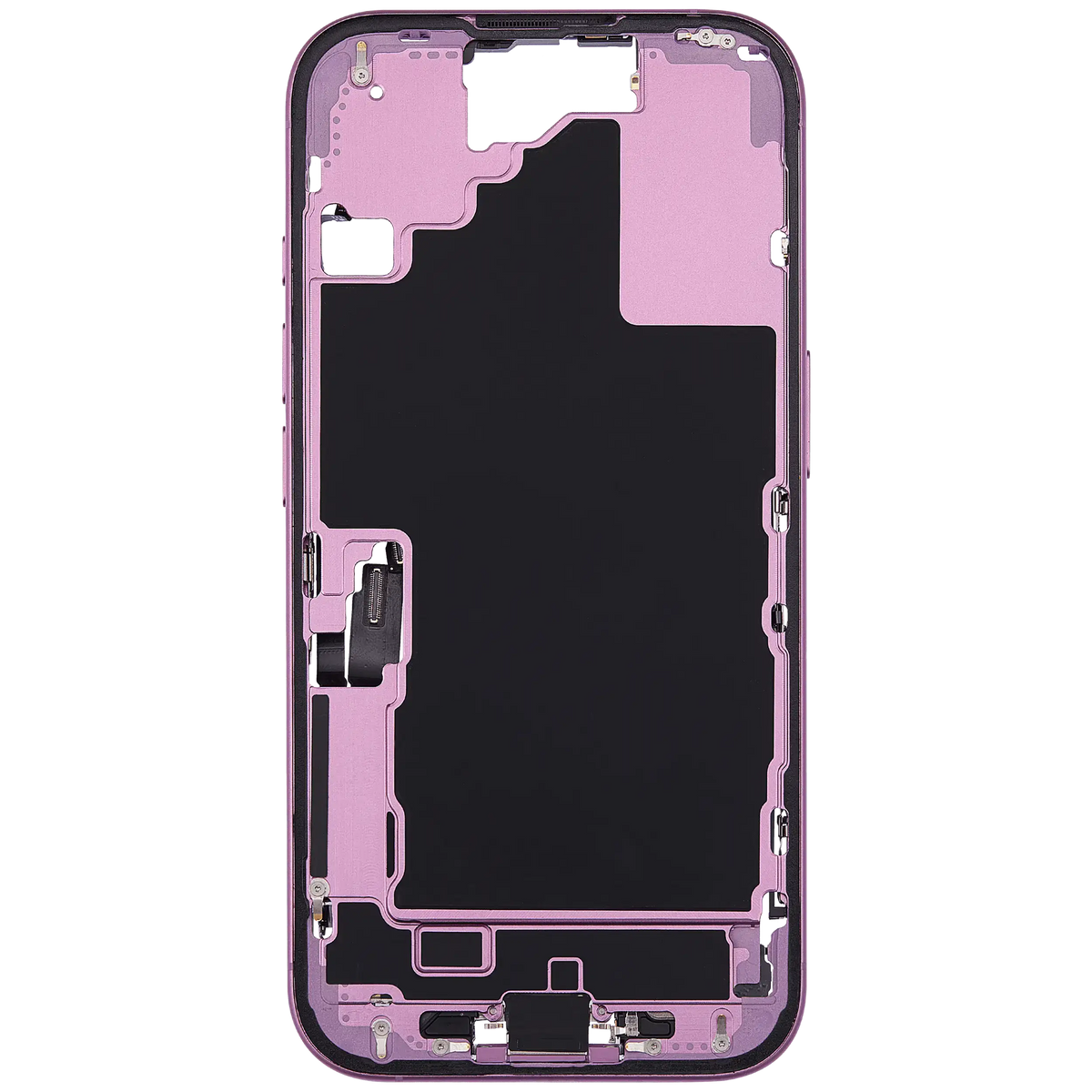 Mid Frame Housing W/ Charging Port Flex & Small Parts For I Phone 16 (Us Version) (Used Oem Pull: Grade A) (Pink)
