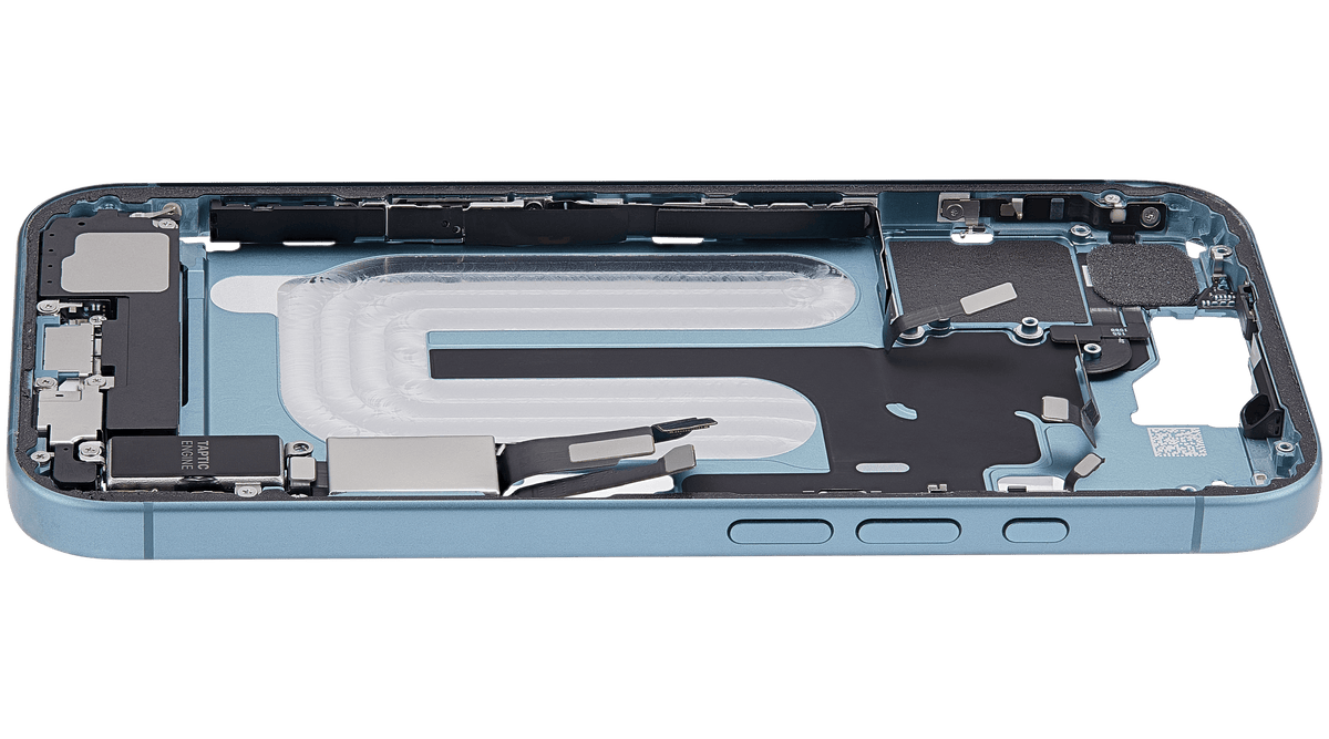 Mid Frame Housing W/ Charging Port Flex & Small Parts For I Phone 16 (Us Version) (Used Oem Pull: Grade A) (Teal)