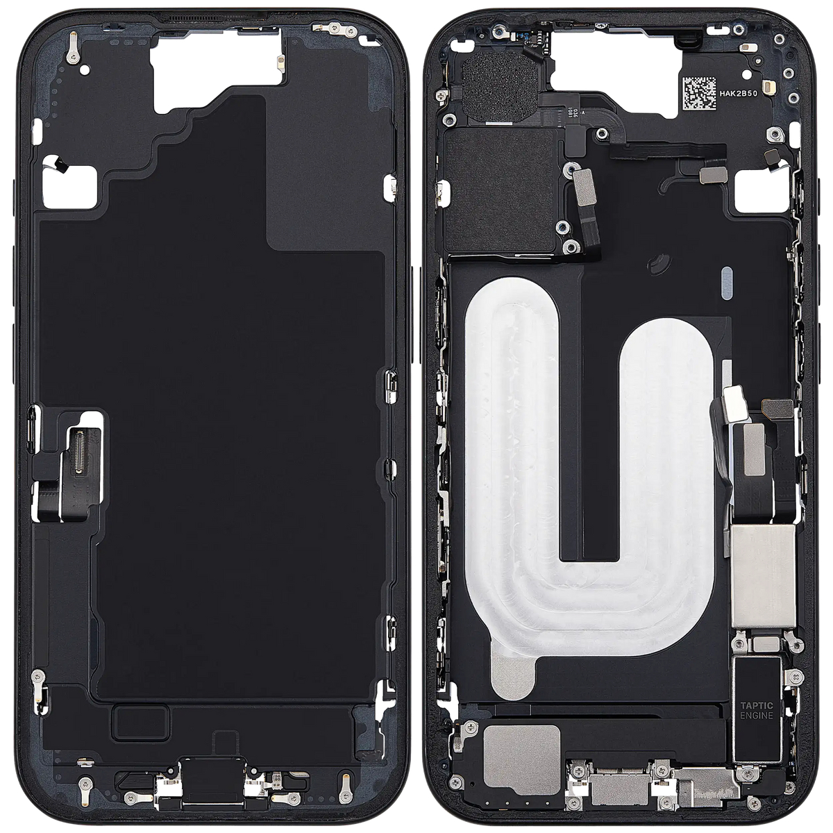 Mid Frame Housing W/ Charging Port Flex & Small Parts For I Phone 16 (Us Version) (Used Oem Pull: Grade B) (Black)