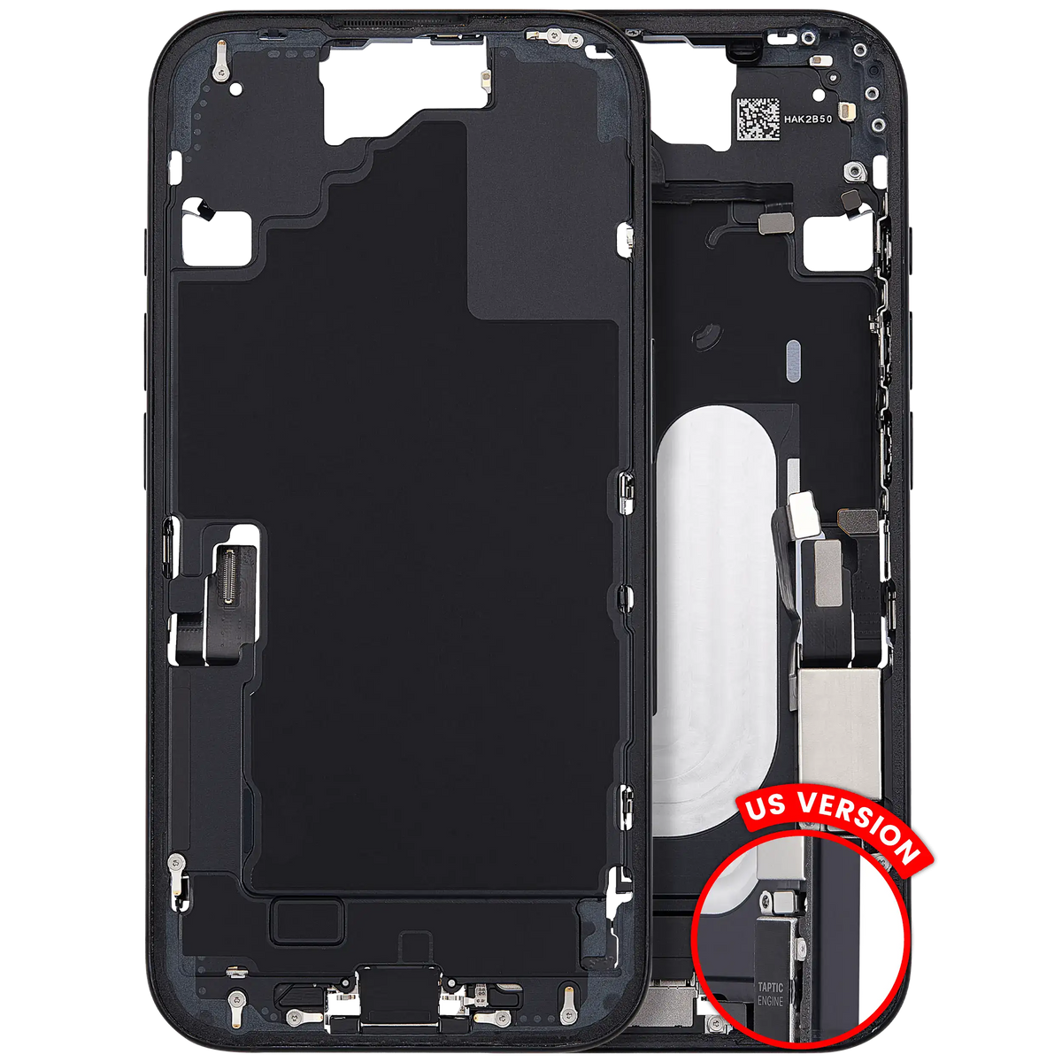 Mid Frame Housing W/ Charging Port Flex & Small Parts For I Phone 16 (Us Version) (Used Oem Pull: Grade B) (Black)