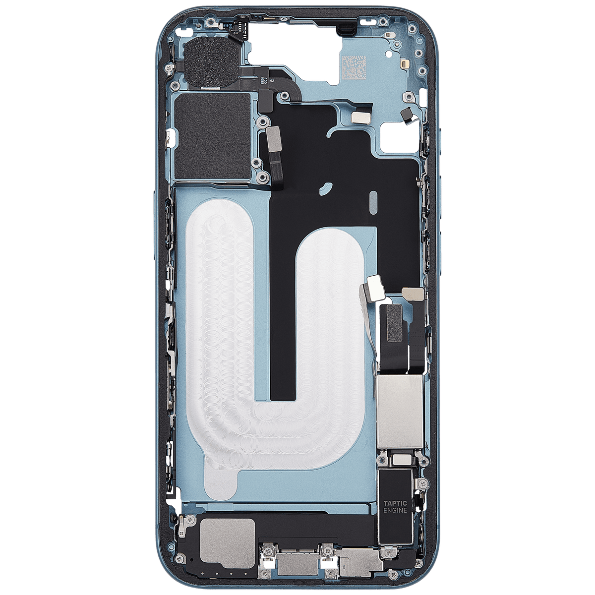 Mid Frame Housing W/ Charging Port Flex & Small Parts For I Phone 16 (Us Version) (Used Oem Pull: Grade B) (Teal)