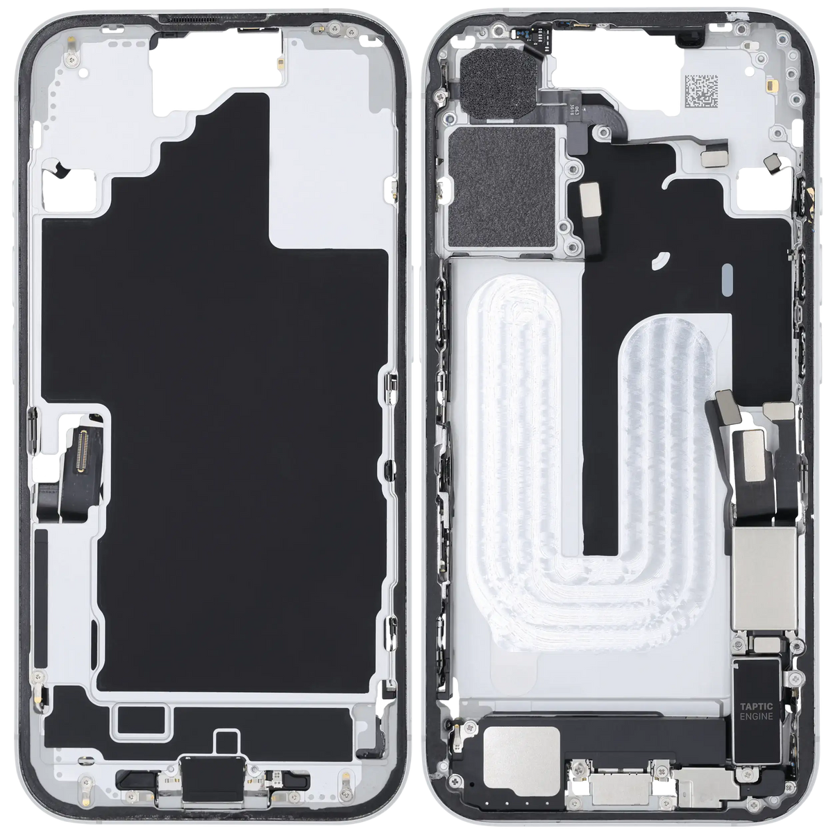 Mid Frame Housing W/ Charging Port Flex & Small Parts For I Phone 16 (Us Version) (Used Oem Pull: Grade B) (White)