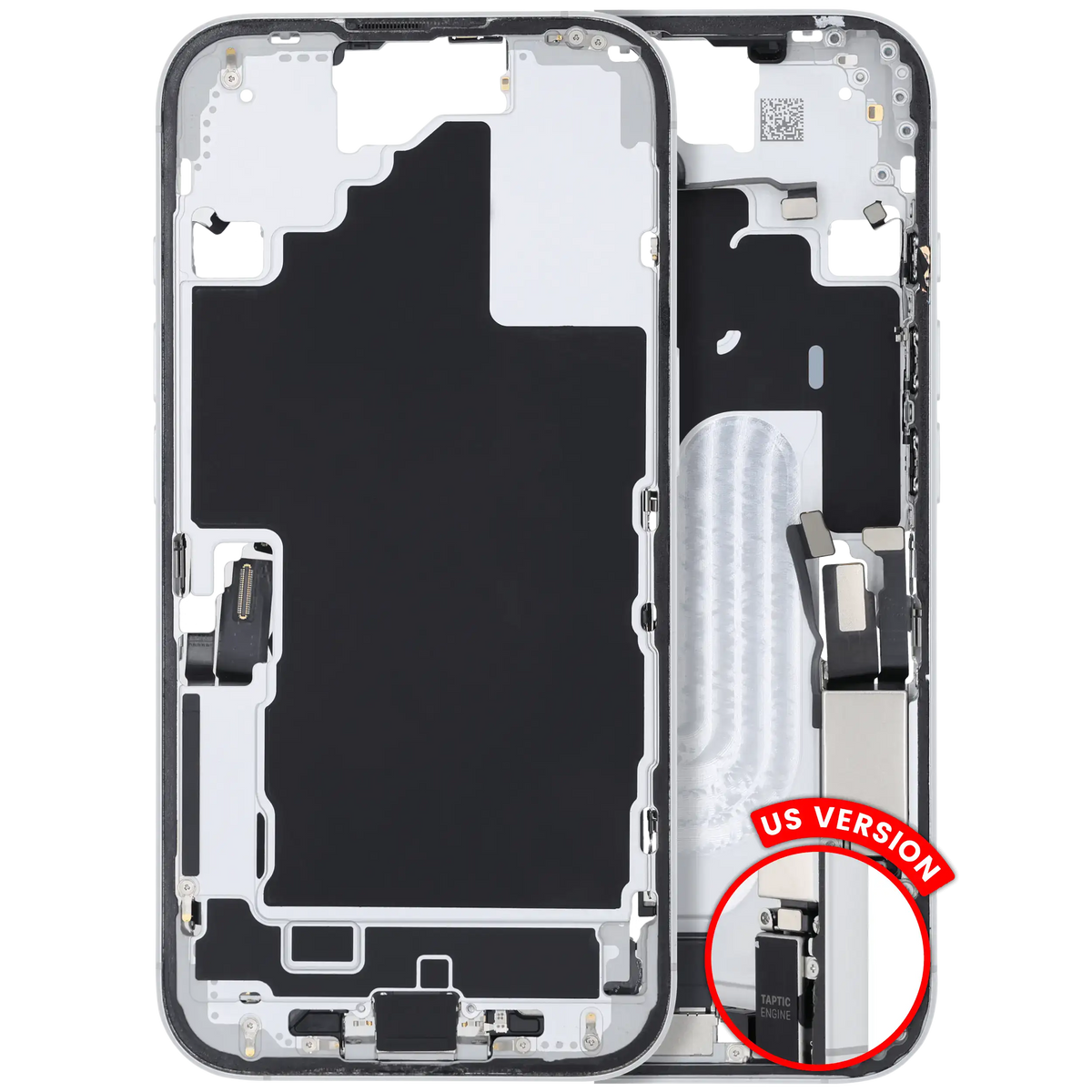 Mid Frame Housing W/ Charging Port Flex & Small Parts For I Phone 16 (Us Version) (Used Oem Pull: Grade B) (White)