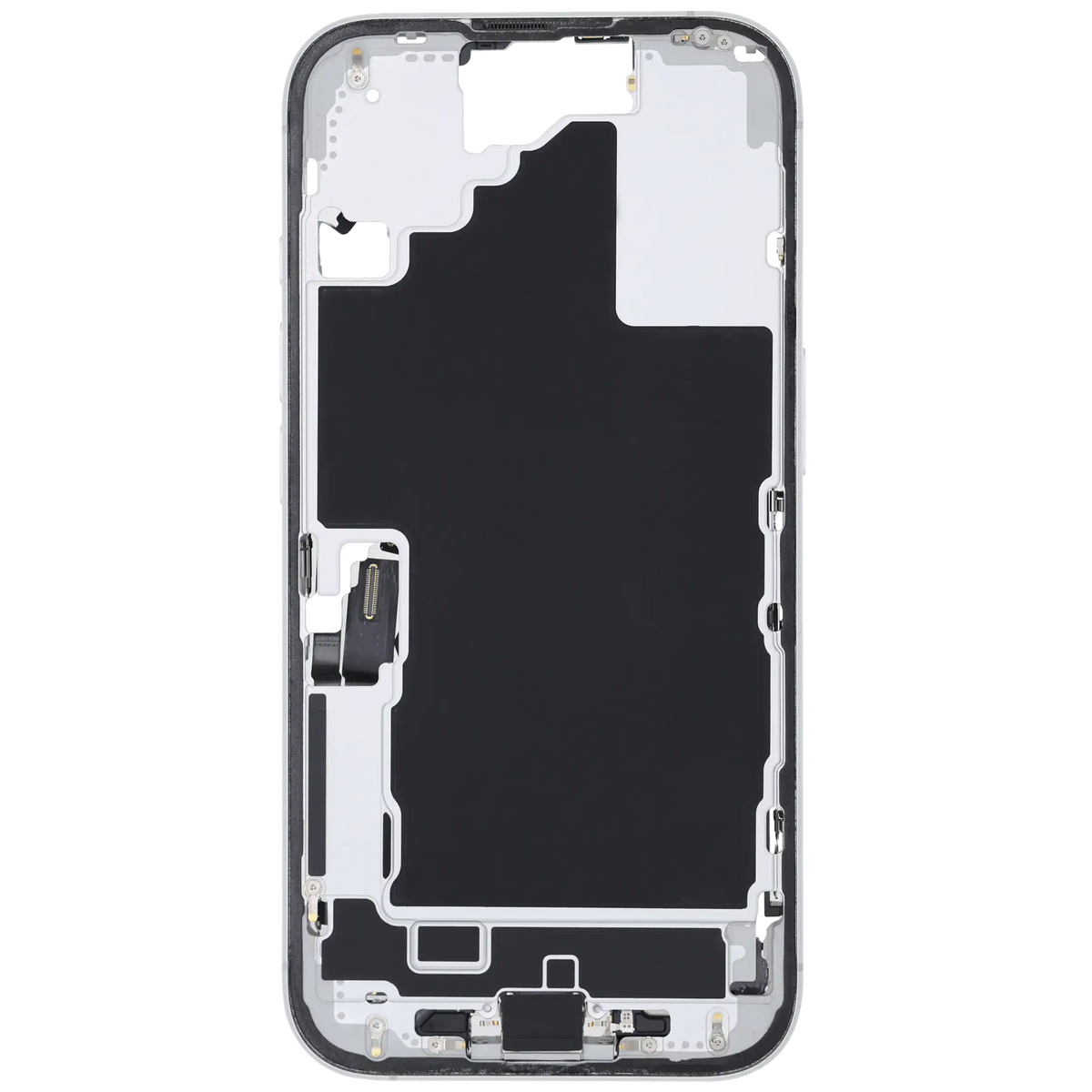 Mid Frame Housing W/ Charging Port Flex & Small Parts For I Phone 16 (Us Version) (Used Oem Pull: Grade B) (White)