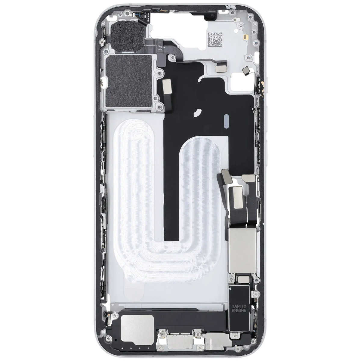Mid Frame Housing W/ Charging Port Flex & Small Parts For I Phone 16 (Us Version) (Used Oem Pull: Grade B) (White)