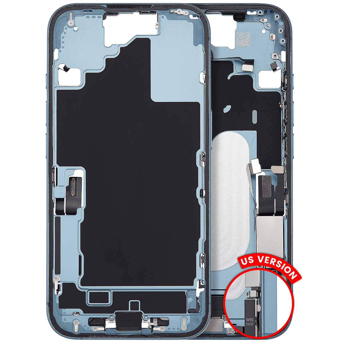 Mid Frame Housing W/ Charging Port Flex & Small Parts For I Phone 16 (Us Version) (Used Oem Pull: Grade C) (Teal)