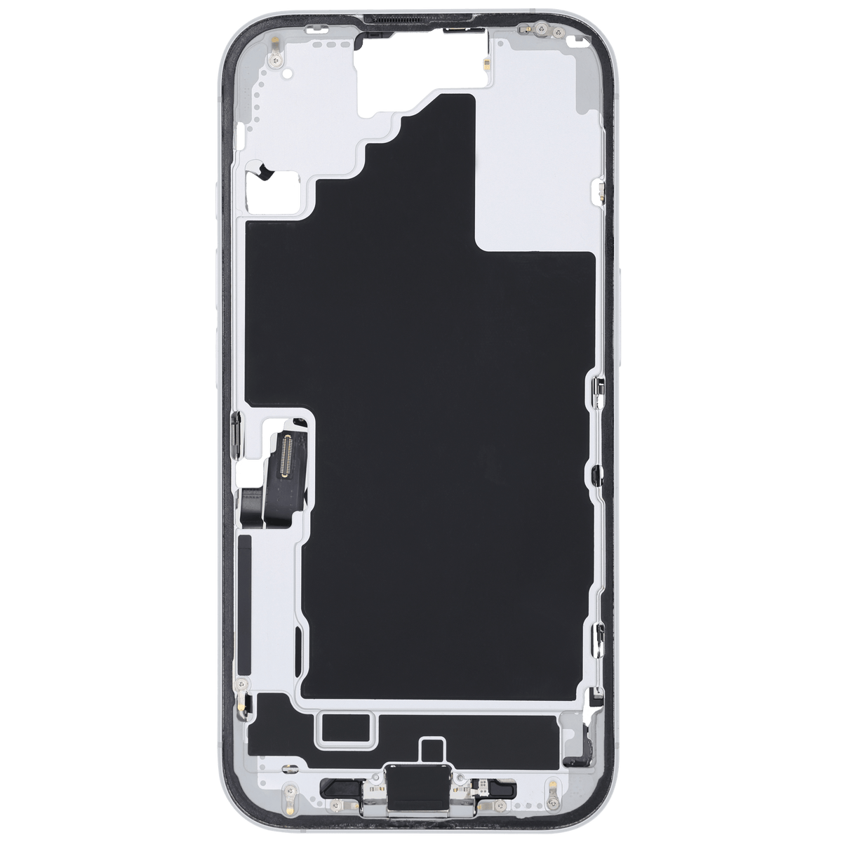 Mid Frame Housing W/ Charging Port Flex & Small Parts For I Phone 16 (Us Version) (Used Oem Pull: Grade C) (White)