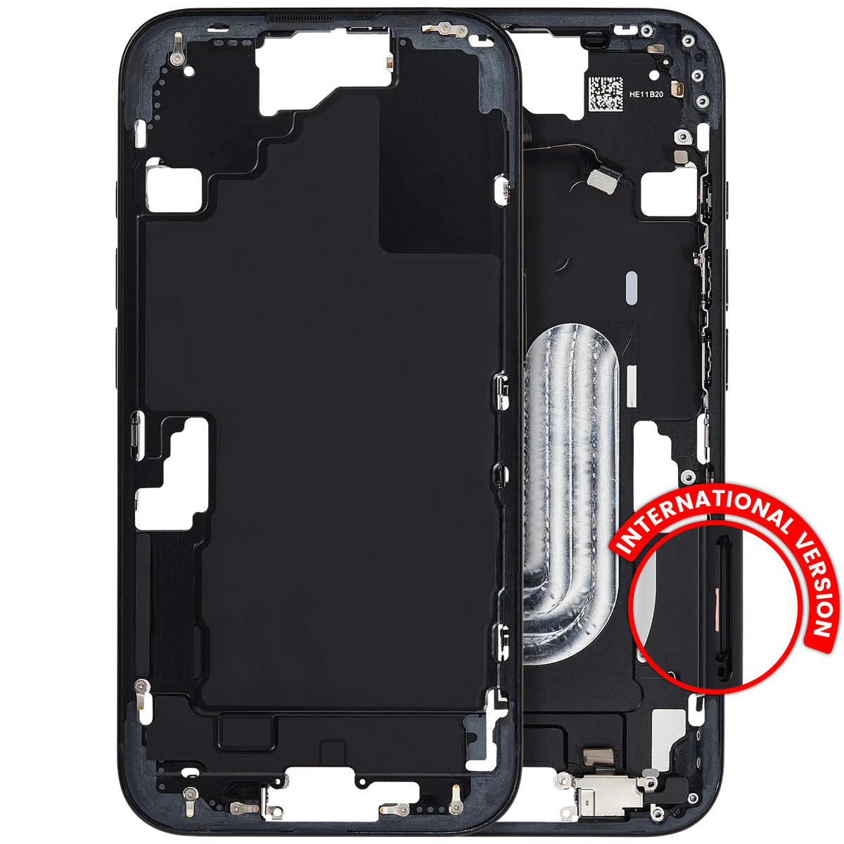 Mid Frame Housing W/ Small Parts For I Phone 16 (Eu / Global Version) (Used Oem Pull: Grade A) (Black)