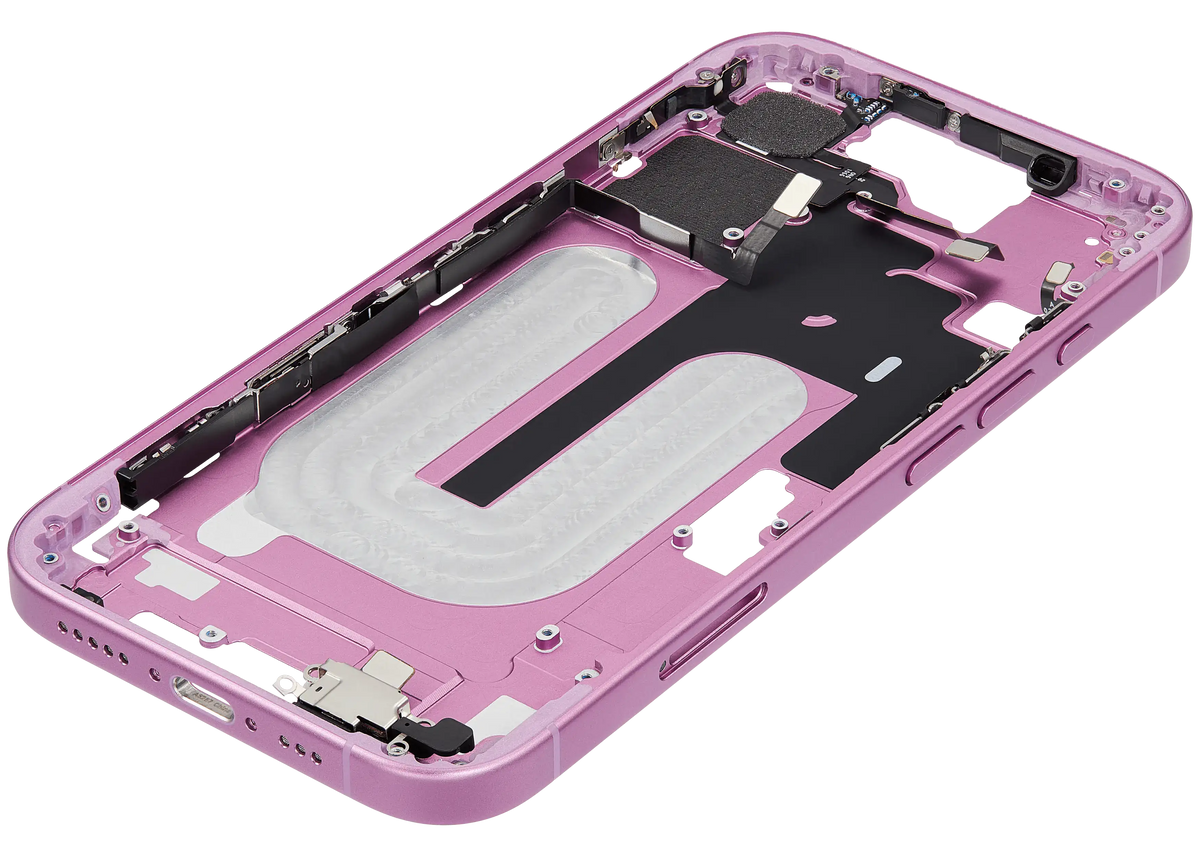 Mid Frame Housing W/ Small Parts For I Phone 16 (Eu / Global Version) (Used Oem Pull: Grade A) (Pink)