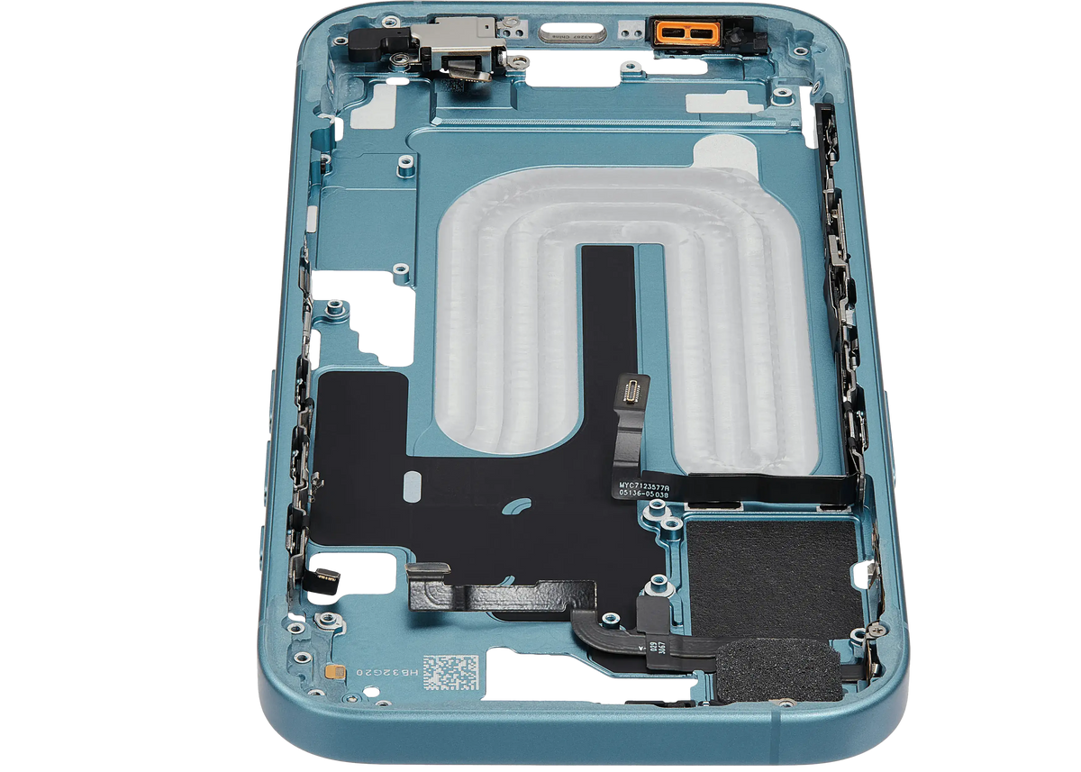 Mid Frame Housing W/ Small Parts For I Phone 16 (Eu / Global Version) (Used Oem Pull: Grade A) (Teal)