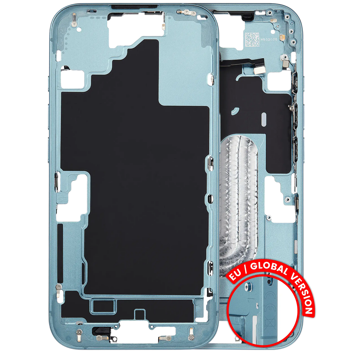 Mid Frame Housing W/ Small Parts For I Phone 16 (Eu / Global Version) (Used Oem Pull: Grade B) (Teal)