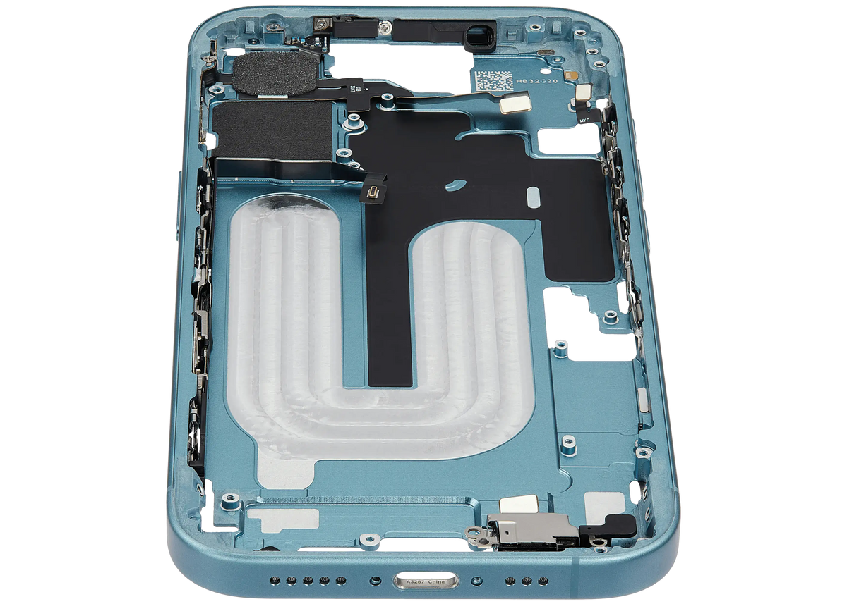 Mid Frame Housing W/ Small Parts For I Phone 16 (Eu / Global Version) (Used Oem Pull: Grade B) (Teal)