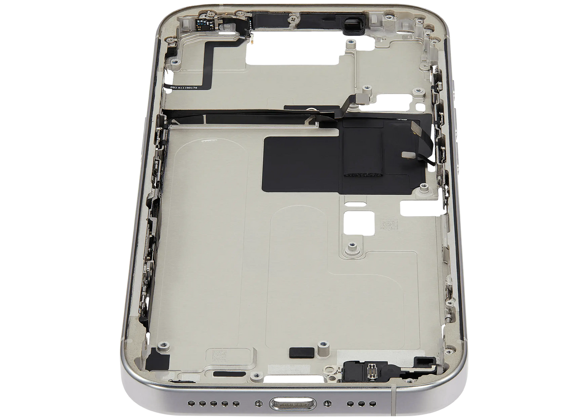 Mid Frame Housing W/ Small Parts For I Phone 16 Pro (Eu / Global Version) (Used Oem Pull: Grade A) (White Titanium)