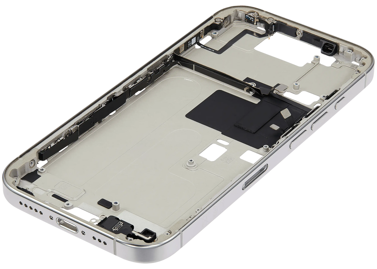 Mid Frame Housing W/ Small Parts For I Phone 16 Pro (Eu / Global Version) (Used Oem Pull: Grade B) (White Titanium)