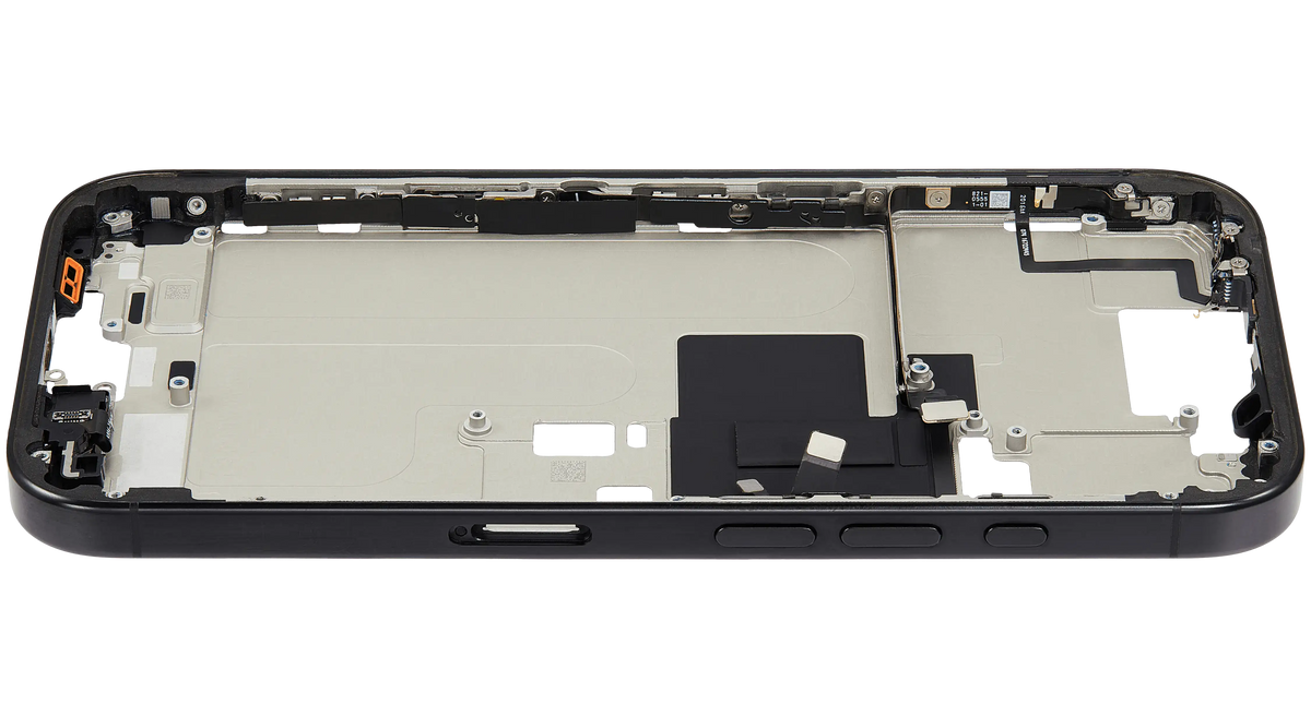 Mid Frame Housing W/ Small Parts For I Phone 16 Pro (Eu / Global Version) (Used Oem Pull: Grade C) (Black Titanium)