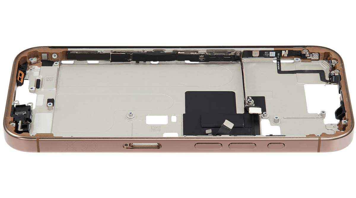 Mid Frame Housing W/ Small Parts For I Phone 16 Pro (Eu / Global Version) (Used Oem Pull: Grade C) (Desert Titanium)