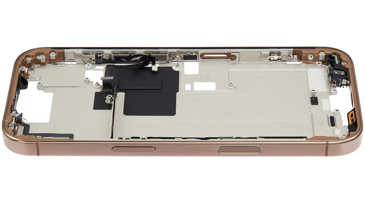 Mid Frame Housing W/ Small Parts For I Phone 16 Pro (Eu / Global Version) (Used Oem Pull: Grade C) (Desert Titanium)
