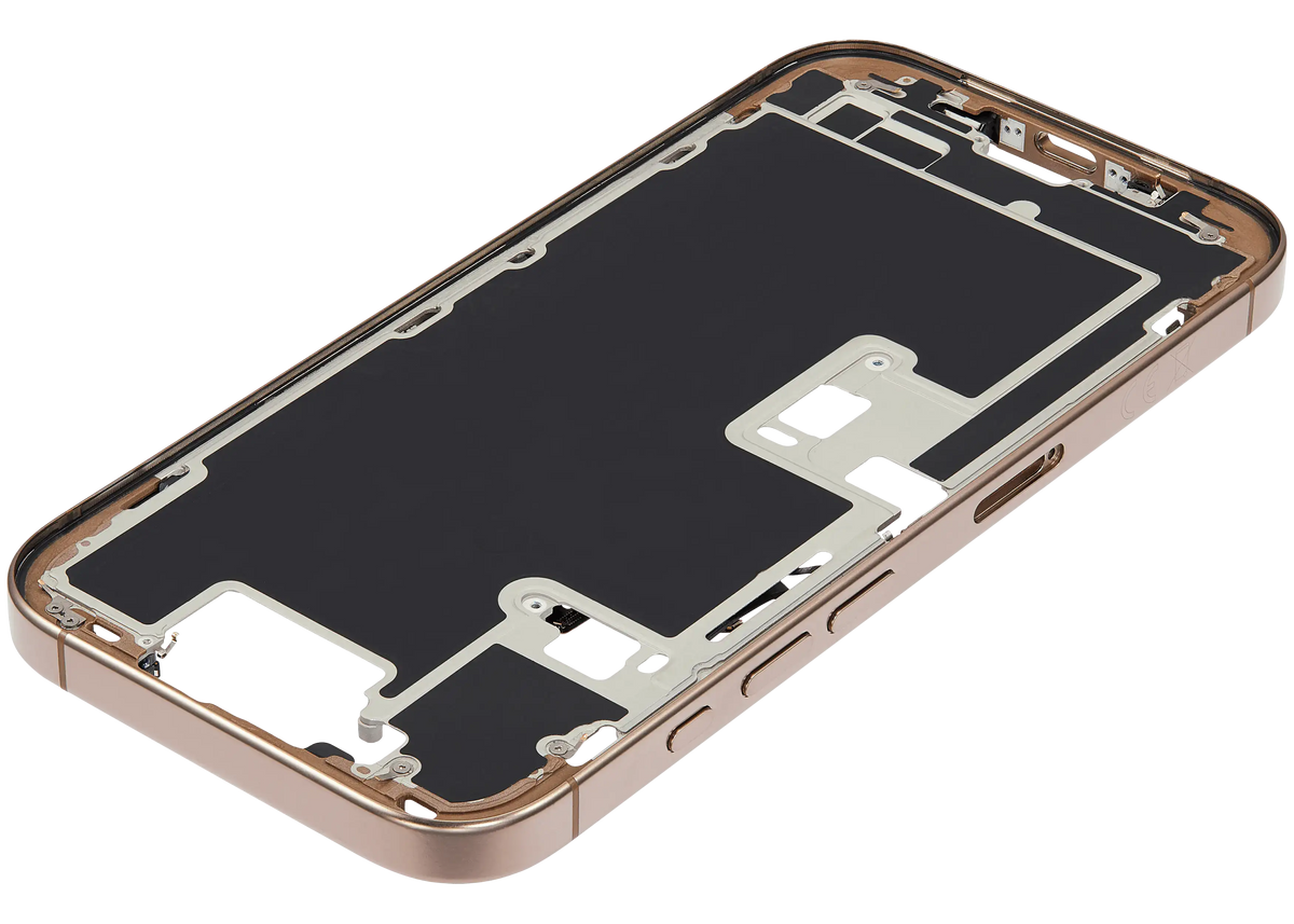 Mid Frame Housing W/ Small Parts For I Phone 16 Pro (Eu / Global Version) (Used Oem Pull: Grade C) (Desert Titanium)