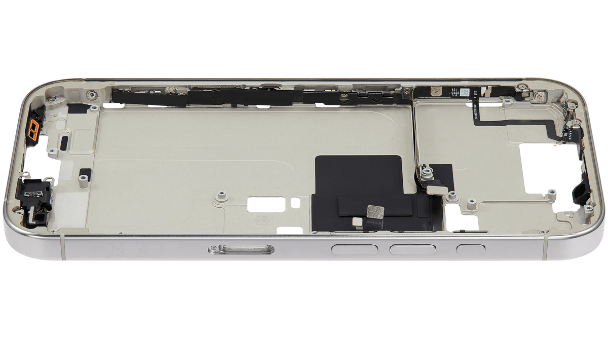 Mid Frame Housing W/ Small Parts For I Phone 16 Pro (Eu / Global Version) (Used Oem Pull: Grade C) (White Titanium)
