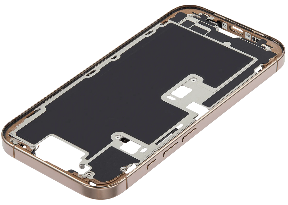 Mid Frame Housing W/ Small Parts For I Phone 16 Pro (Us Version) (Used Oem Pull: Grade A) (Desert Titanium)