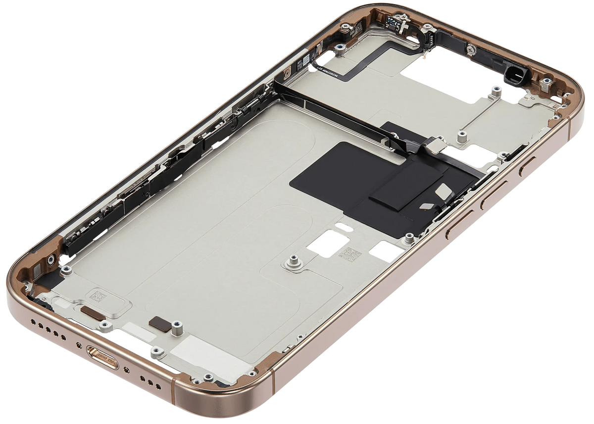 Mid Frame Housing W/ Small Parts For I Phone 16 Pro (Us Version) (Used Oem Pull: Grade A) (Desert Titanium)