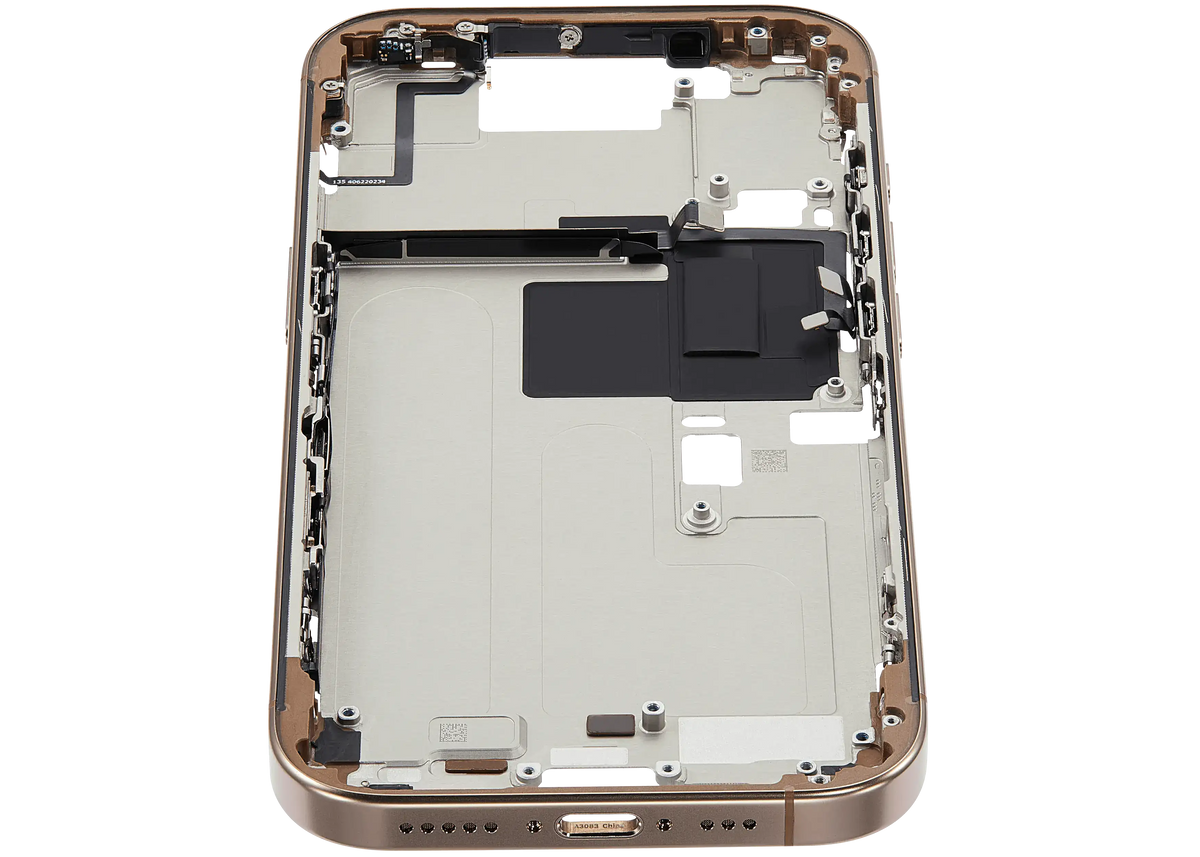 Mid Frame Housing W/ Small Parts For I Phone 16 Pro (Us Version) (Used Oem Pull: Grade A) (Desert Titanium)