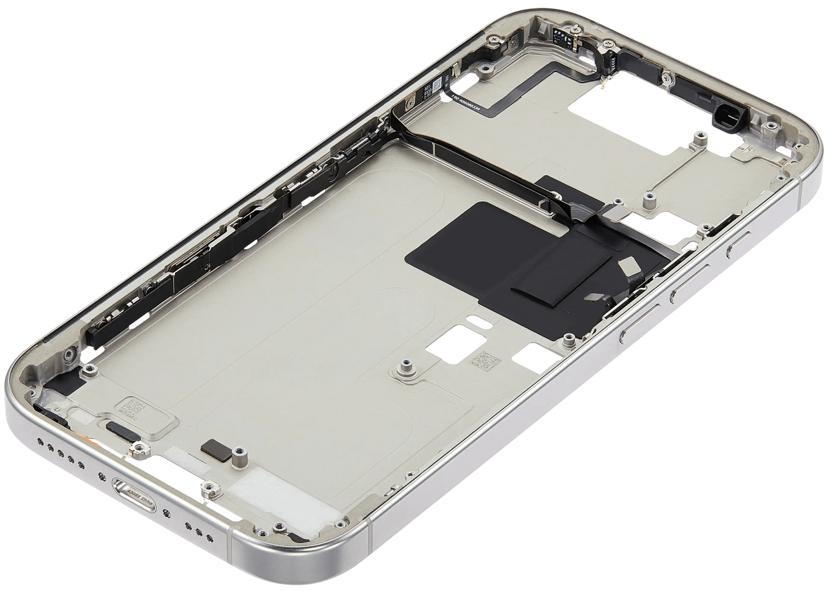 Mid Frame Housing W/ Small Parts For I Phone 16 Pro (Us Version) (Used Oem Pull: Grade A) (White Titanium)