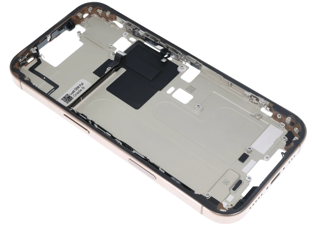 Mid Frame Housing W/ Small Parts For I Phone 16 Pro (Us Version) (Used Oem Pull: Grade B) (Desert Titanium)