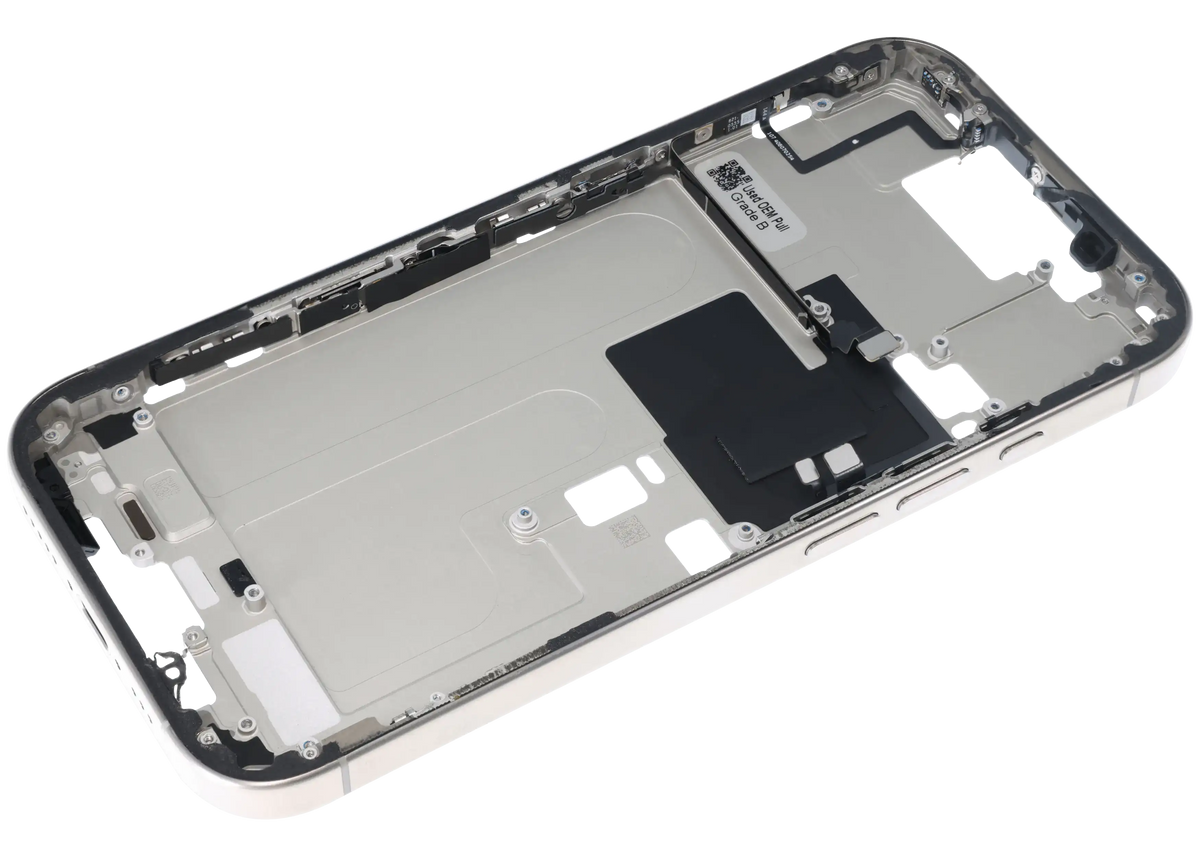 Mid Frame Housing W/ Small Parts For I Phone 16 Pro (Us Version) (Used Oem Pull: Grade B) (Natural Titanium)
