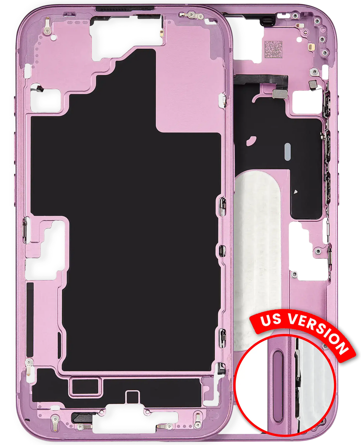 Mid Frame Housing W/ Small Parts For I Phone 16 (Us Version) (Used Oem Pull: Grade A) (Pink)